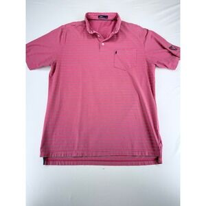 Johnnie-O Pink Stripe Golf Polo Shirt Mens Large Pocket Short Sleeve